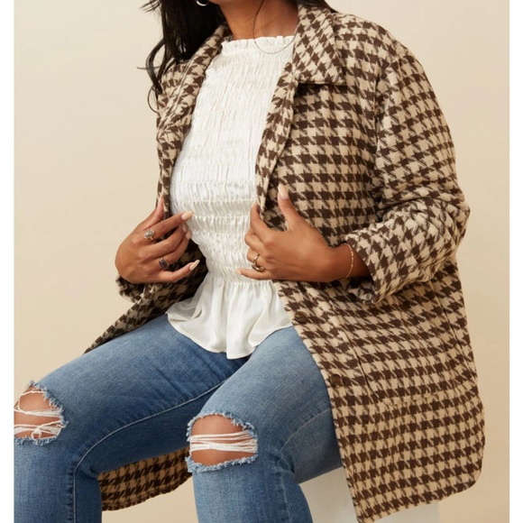 New Hayden Los Angeles Houndstooth Front Pocket Button Detail Coat Size Small - Picture 3 of 10